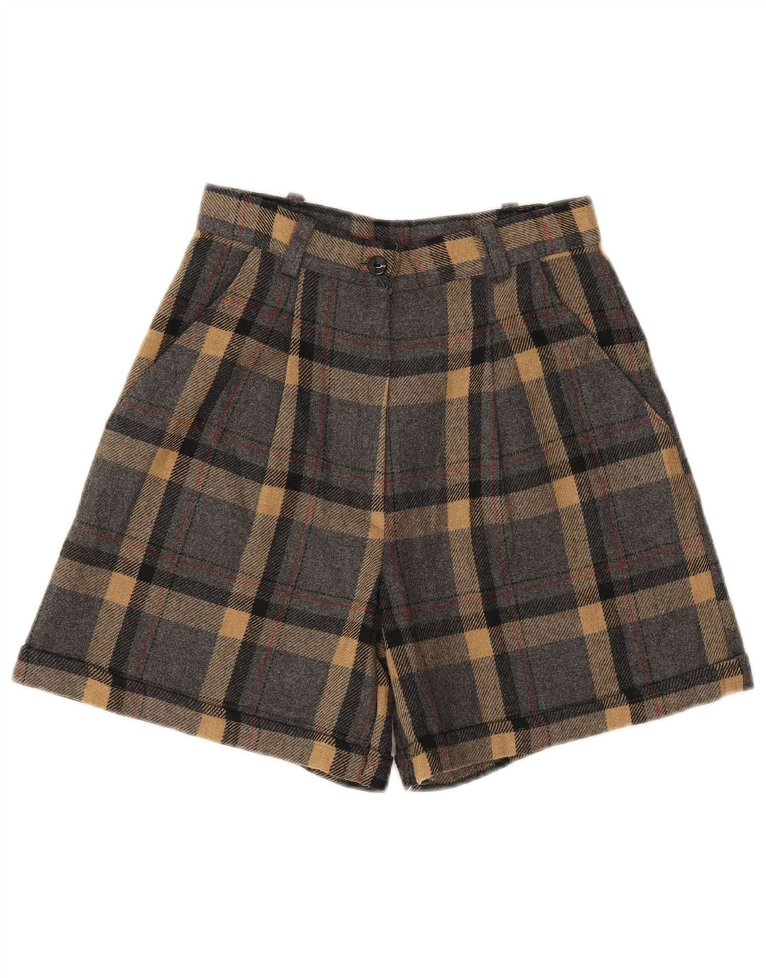 VINTAGE Γυναικείο φαρδύ σορτς Chino IT 42 Medium W28 Γκρι καρό