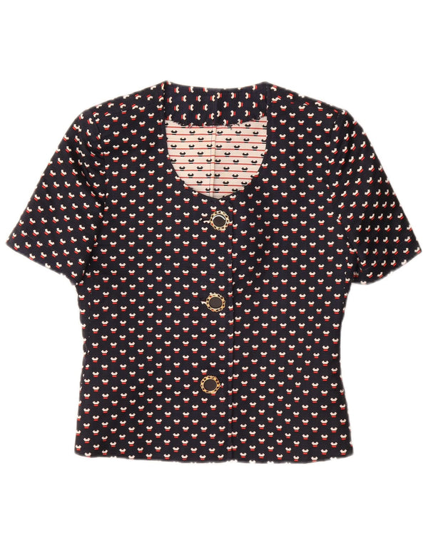 VINTAGE Womens 3 Button 2 Piece Set UK 12 Medium Navy Blue Spotted