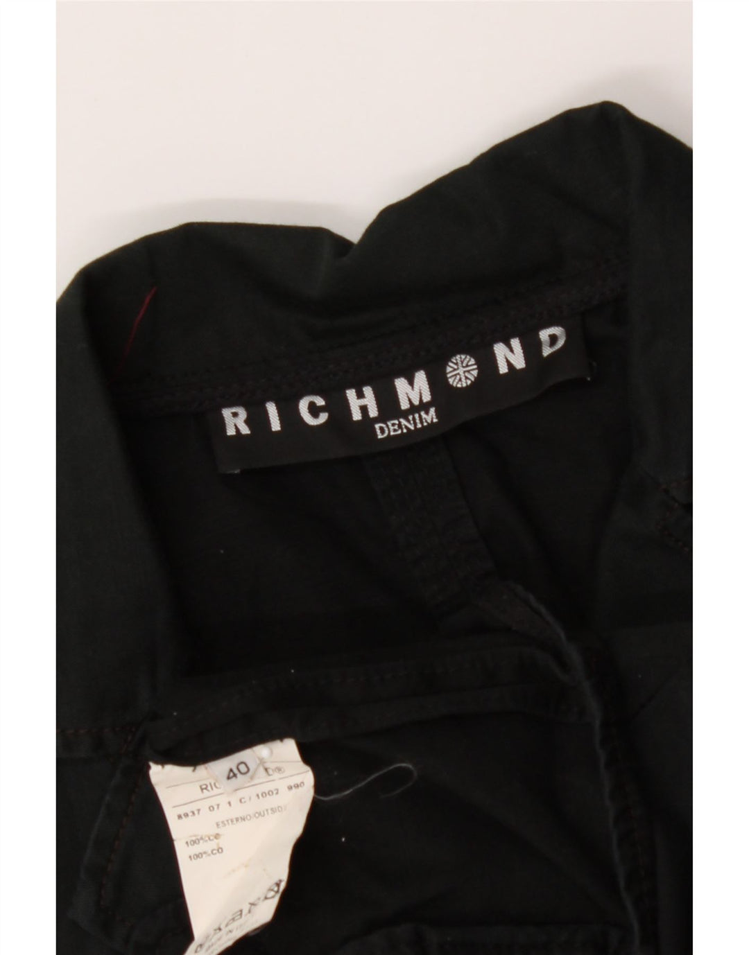 RICHMOND Womens 3/4 Sleeve Crop Denim Jacket IT 40 Small Black Cotton Vintage Richmond and Second-Hand Richmond from Messina Hembry 
