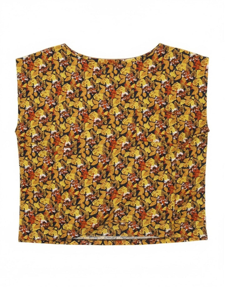 Vintage Γυναικεία Crop Αμάνικη Μπλούζα Τοπ UK 14Medium Yellow Floral