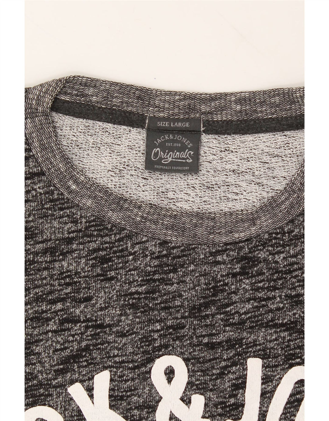 JACK & JONES Mens Graphic Sweatshirt Jumper Large Grey Flecked Vintage Jack & Jones and Second-Hand Jack & Jones from Messina Hembry 