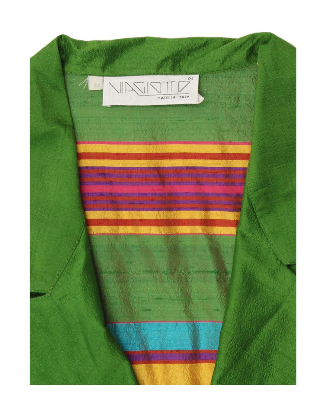 VINTAGE Γυναικεία Ζακέτα με κοντό μανίκι UK 12 μεσαία πράσινη ριγέ ρετρό