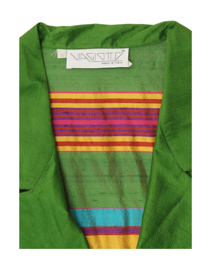 VINTAGE Γυναικεία Ζακέτα με κοντό μανίκι UK 12 μεσαία πράσινη ριγέ ρετρό