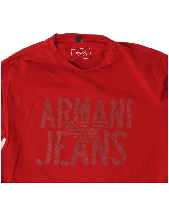 ARMANI JEANS Γυναικείο τοπ μακρυμάνικο UK 12 μεσαίο κόκκινο βαμβακερό