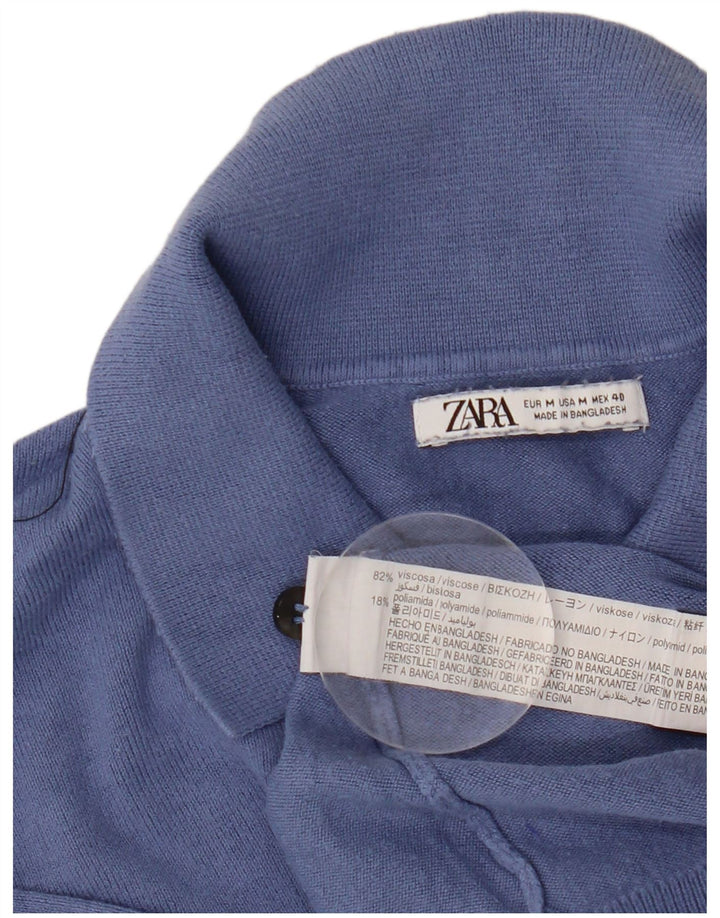 Ανδρικό πουλόβερ Zara με κοντό μανίκι polo λαιμόκοψη, μεσαίο μπλε βισκόζη