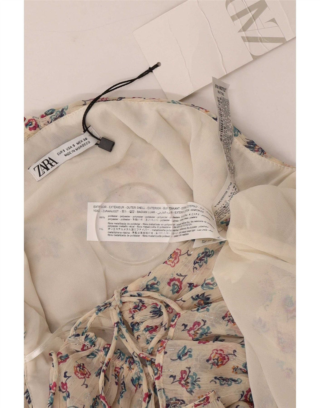 Zara Γυναικείο Στράπλες Τοπ UK 8 Small Beige Floral Polyester
