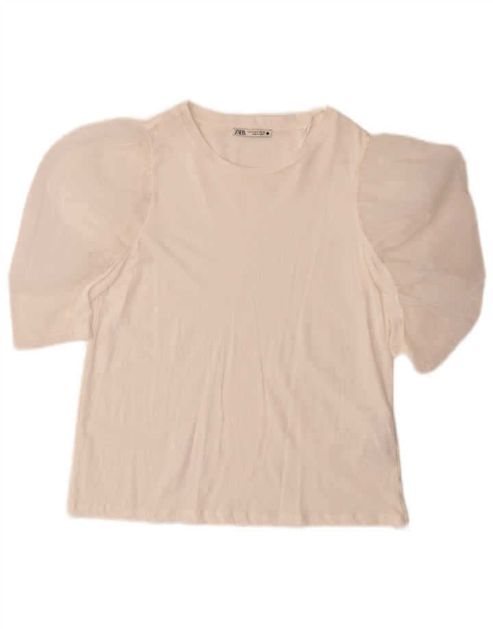 Zara Γυναικεία Μπλούζα Τοπ UK 10 Small White Cotton