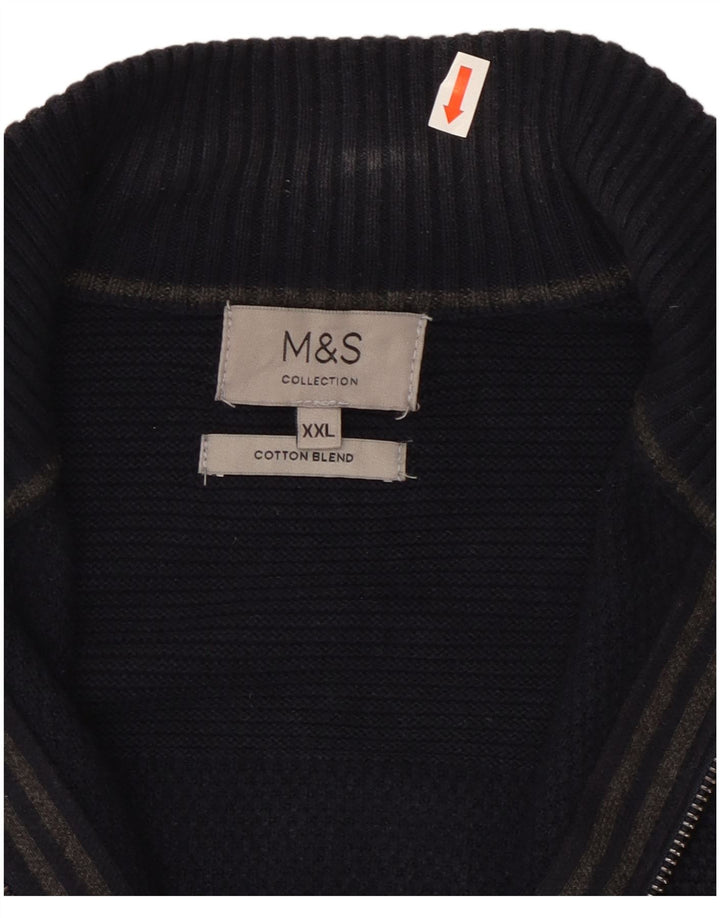 Ανδρικό πουλόβερ ζακέτα Marks & Spencer 2XL Navy Blue Cotton