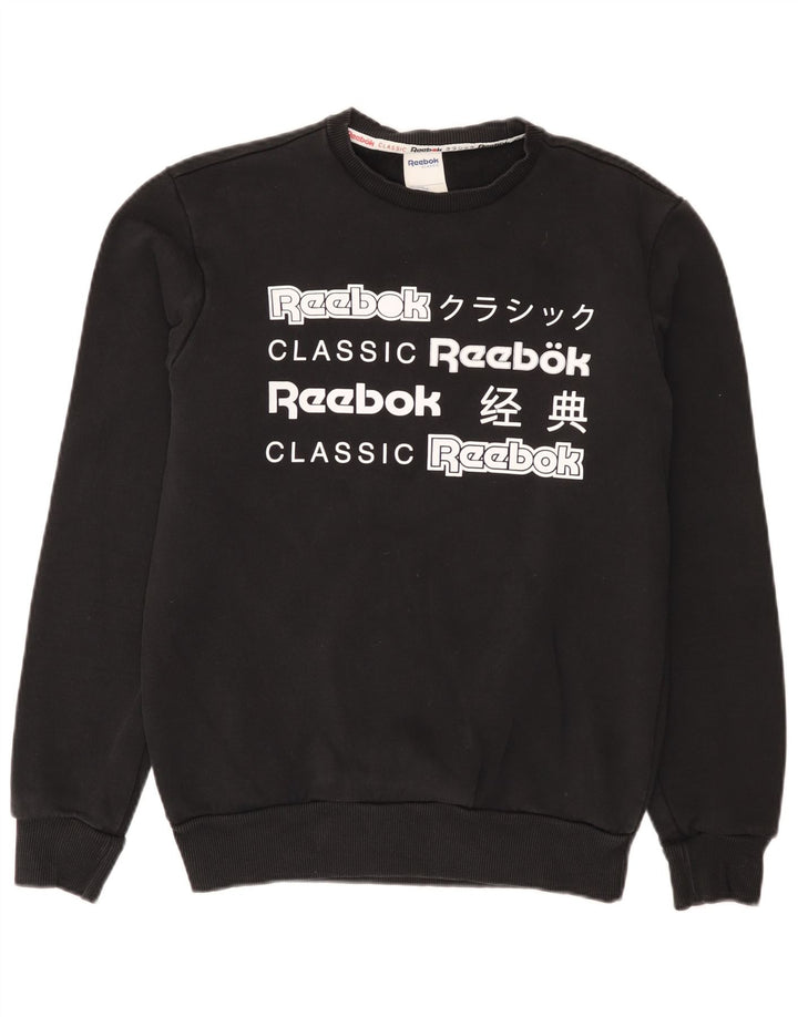Ανδρικό γραφικό φούτερ Reebok Jumper Μικρό μαύρο βαμβακερό