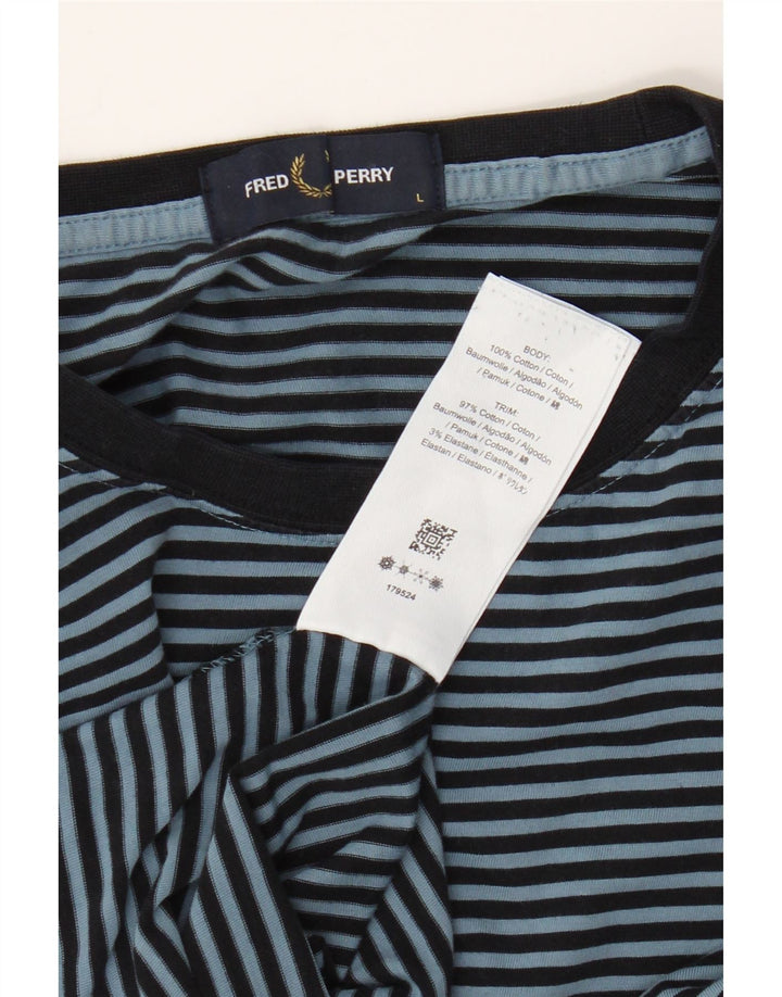 Fred Perry Ανδρικό T-Shirt Top Large Navy Blue ριγέ βαμβακερό