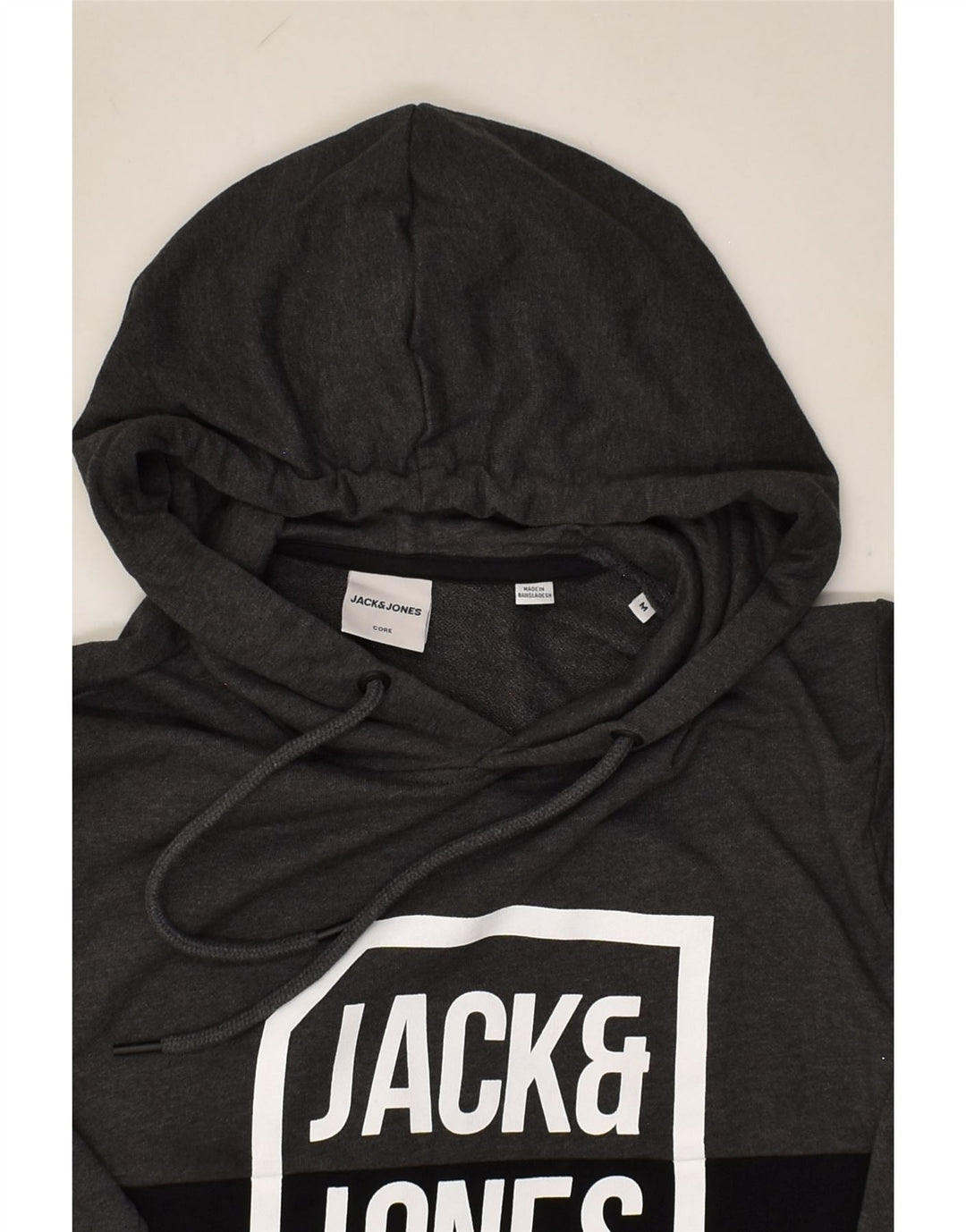 JACK & JONES Mens Graphic Hoodie Jumper Medium Grey Colourblock Cotton | Vintage Jack & Jones | Thrift | Second-Hand Jack & Jones | Used Clothing | Messina Hembry 