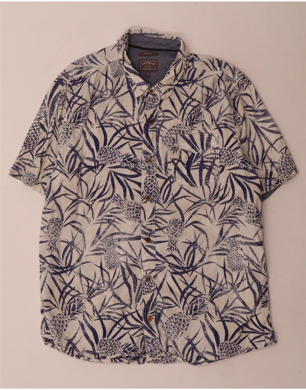 Fat Face Ανδρικό κοντομάνικο πουκάμισο Slim Fit XL Λευκό φλοράλ βαμβακερό
