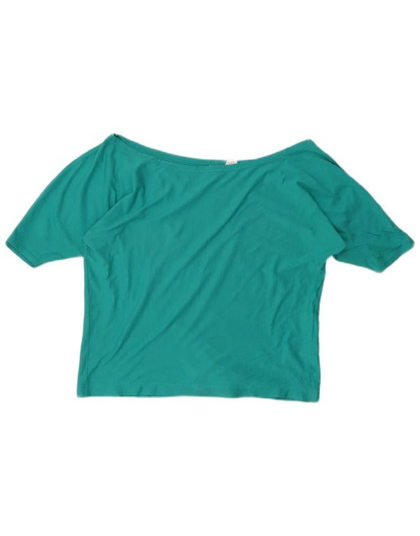 BENETTON Γυναικείο T-Shirt Top UK 14 Μεσαίο Τυρκουάζ Βαμβάκι