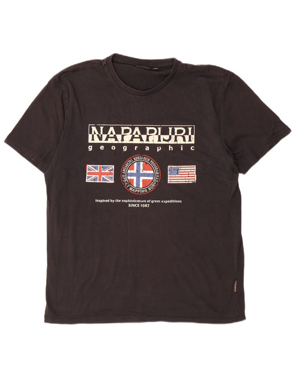 NAPAPIJRI Ανδρικό T-Shirt Geographic Graphic Top μεγάλο μαύρο βαμβακερό