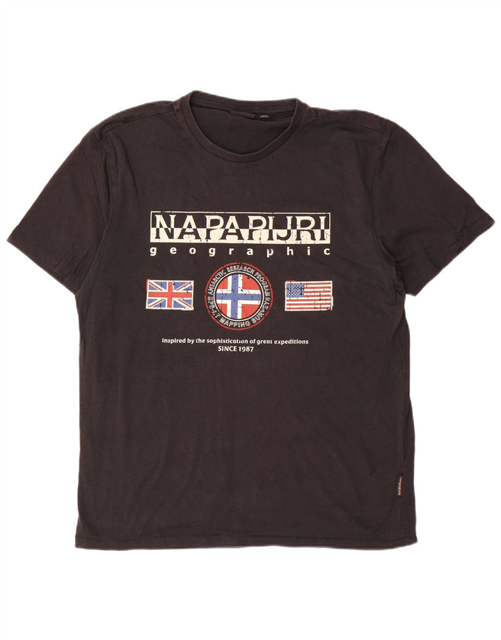 NAPAPIJRI Ανδρικό T-Shirt Geographic Graphic Top μεγάλο μαύρο βαμβακερό