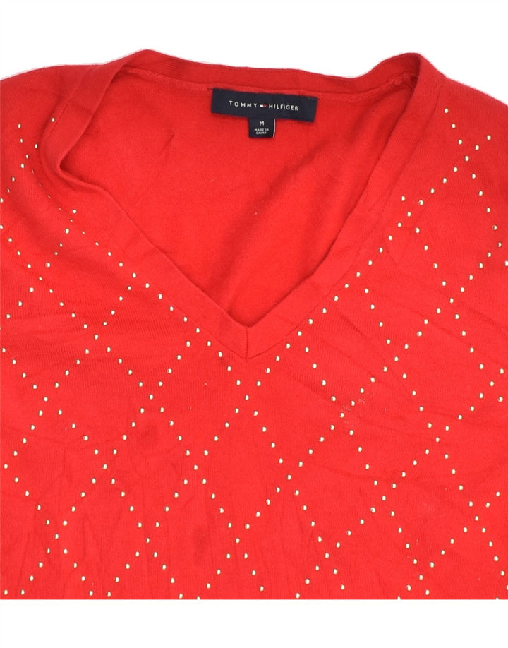 TOMMY HILFIGER Womens V-Neck Jumper Sweater UK 14 Medium Red | Vintage Tommy Hilfiger | Thrift | Second-Hand Tommy Hilfiger | Used Clothing | Messina Hembry 