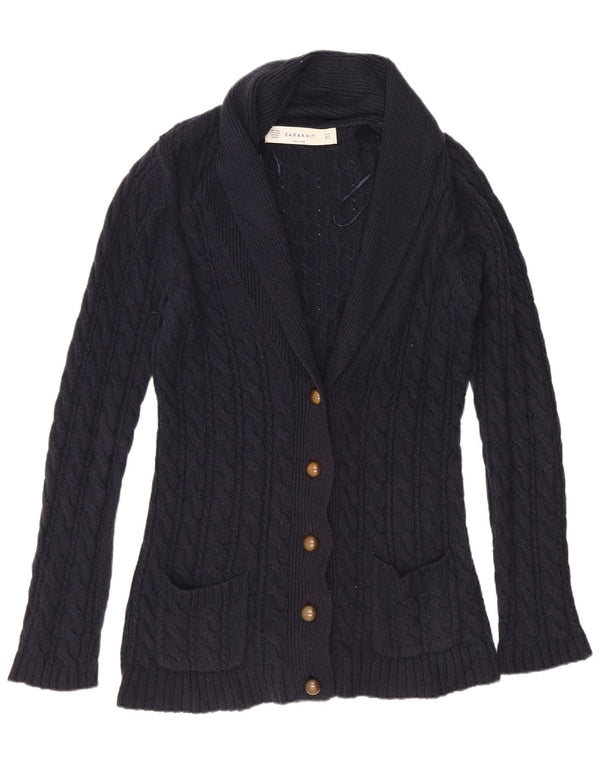 Zara Γυναικεία Ζακέτα UK 14 Medium Navy Blue Cotton