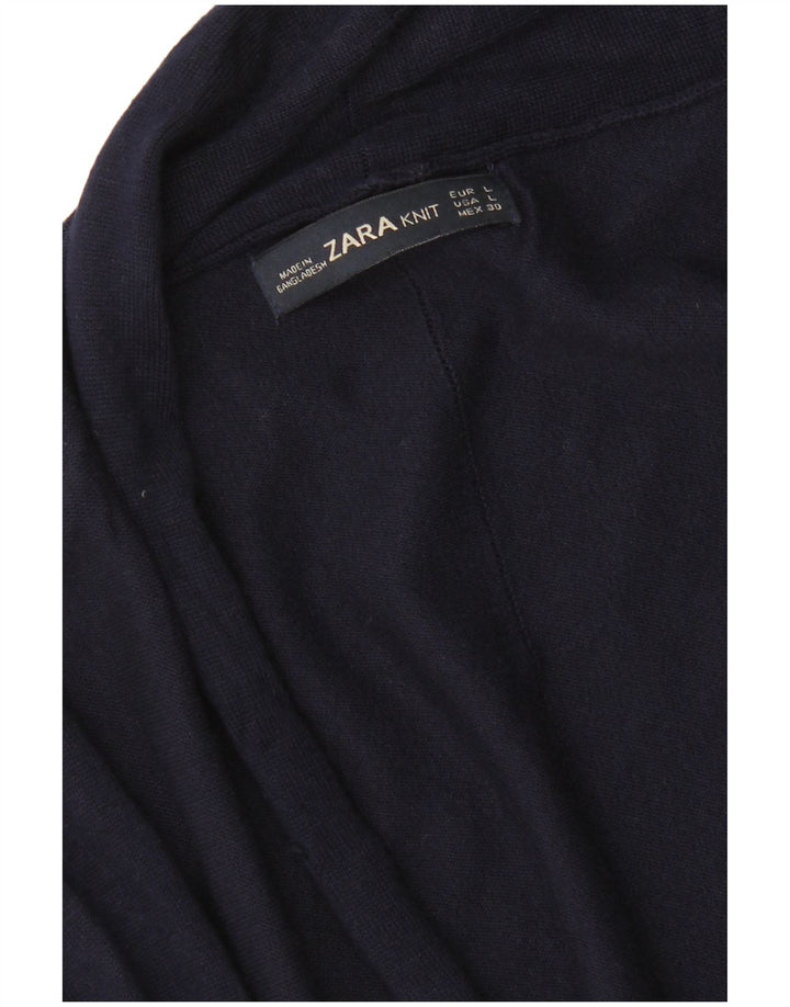 Zara Γυναικείο Ανοιχτό Ζακέτα UK 14 Large Navy Blue