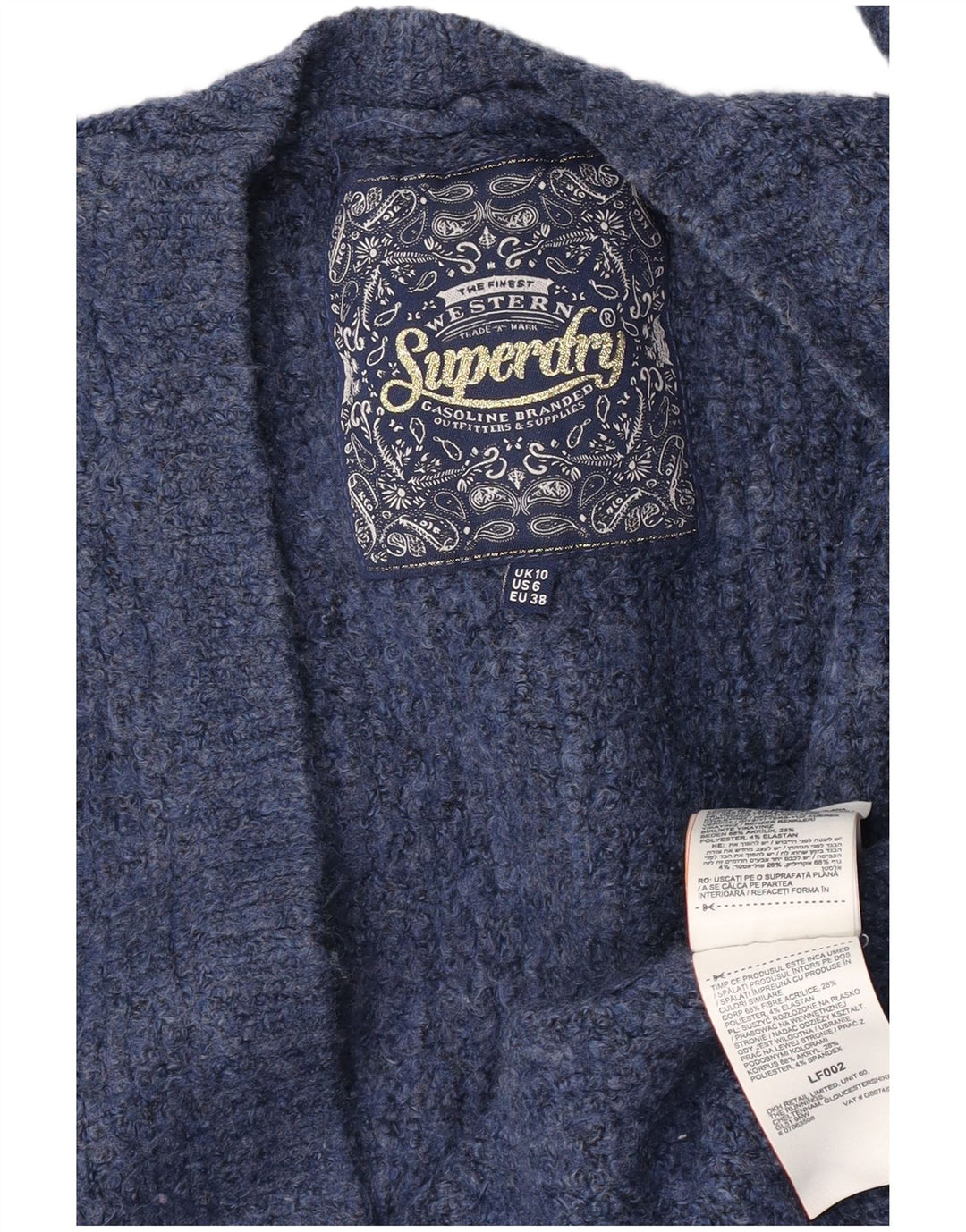 Superdry Γυναικείο πουλόβερ με ζακέτα UK 10 Small Blue Acrylic