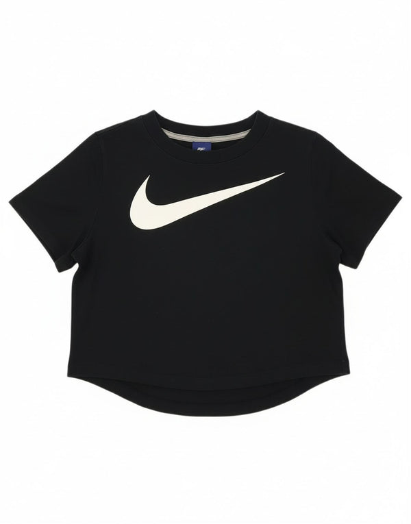 Γυναικείο μπλουζάκι Nike Crop γραφικό τοπ UK 16 μεγάλο μαύρο βαμβακερό