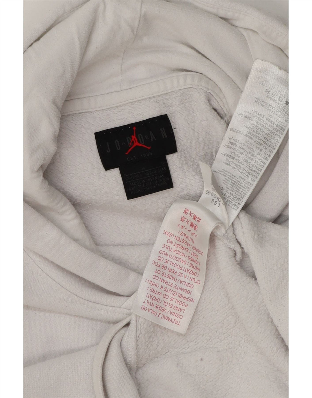 JORDAN Boys Hoodie Jumper 12-13 ετών Μεγάλο λευκό βαμβακερό