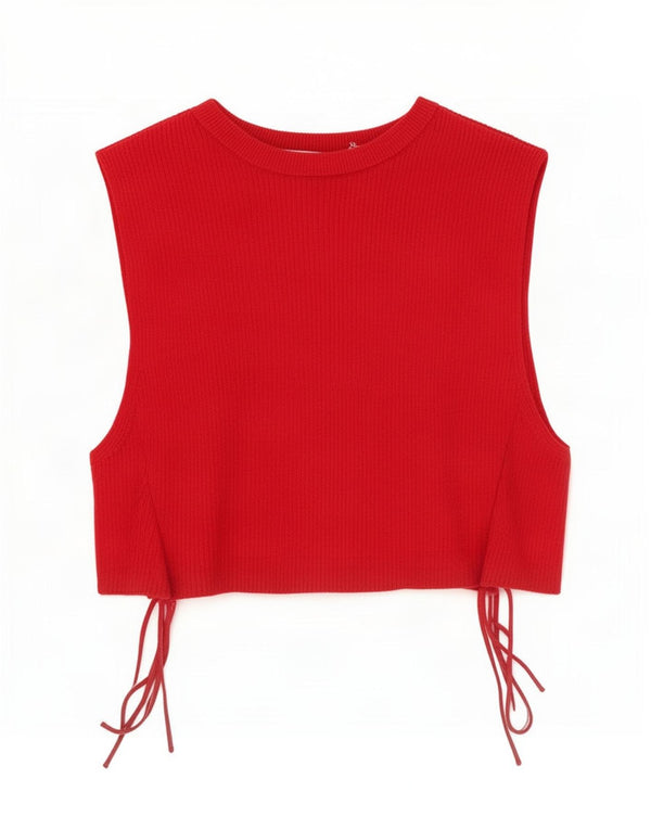 Zara Γυναικεία Crop Αμάνικη Μπλούζα Τοπ UK 8 Small Red