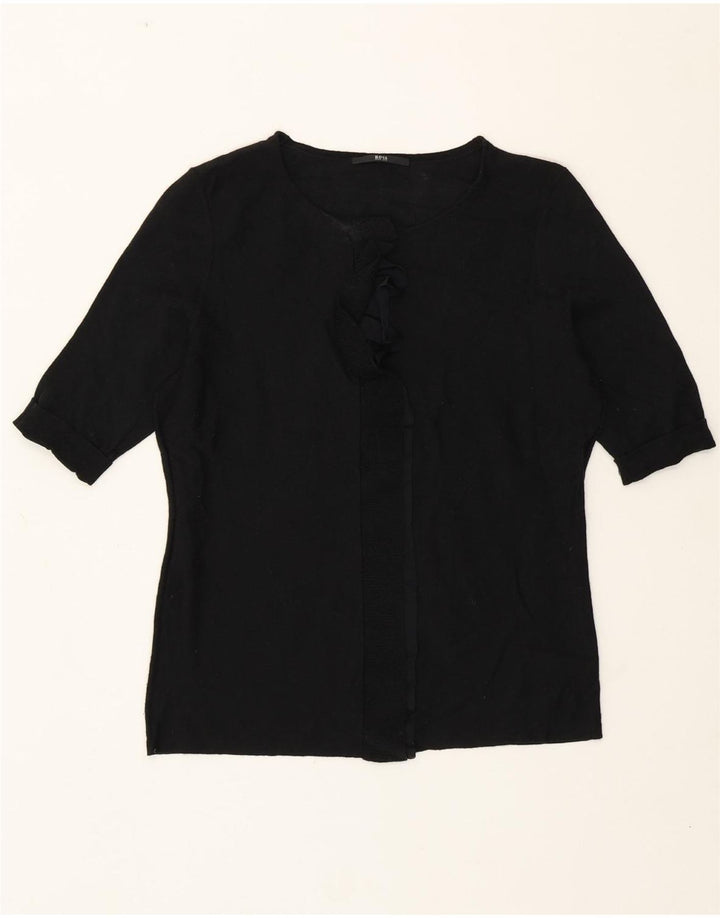 Hugo Boss γυναικείο βολάν πουλόβερ μπροστινό πλήρωμα με λαιμόκοψη UK 8 μικρό μαύρο