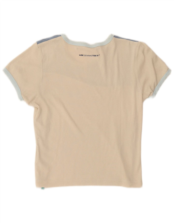 Γυναικείο T-Shirt Lee Crop Top UK 16 Large Beige Colourblock