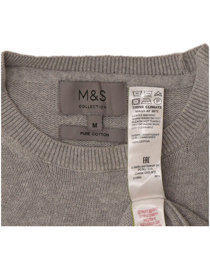 Marks & Spencer Ανδρικό πουλόβερ με λαιμόκοψη μεσαίου γκρι βαμβακερό