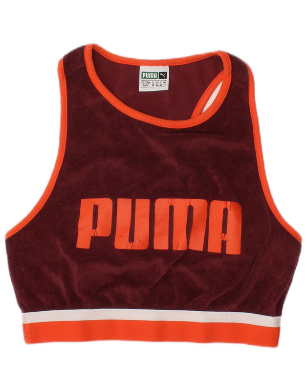Puma Γυναικεία Terry Cloth Graphic Crop Top UK 12 Medium Burgundy Sports