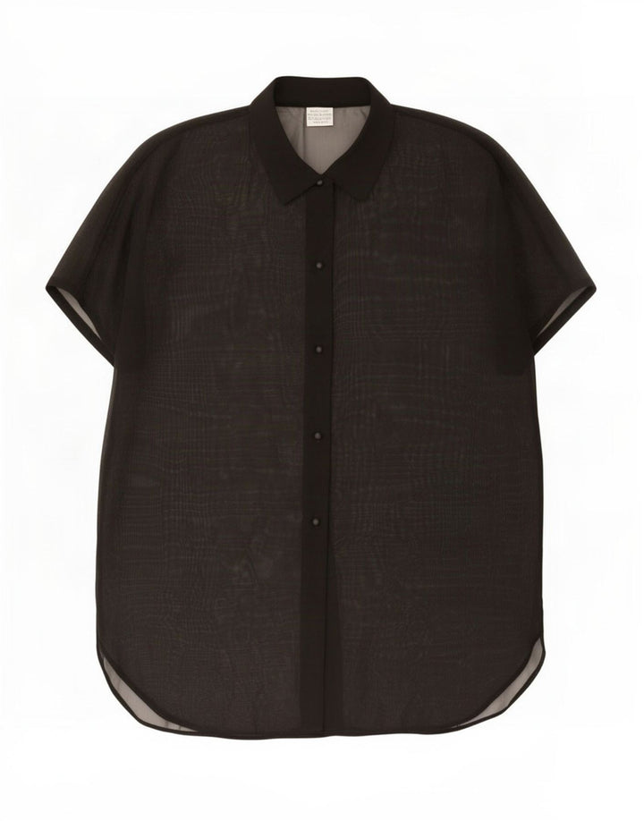 Benetton Γυναικεία Μπλούζα See Through πουκάμισο UK 14 Medium Black