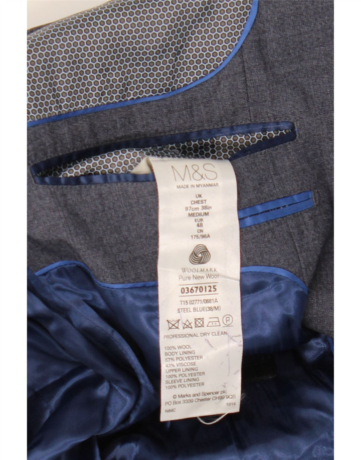 Marks & Spencer Ανδρικό σακάκι σακάκι 1 κουμπιού UK 38 Medium Blue Wool