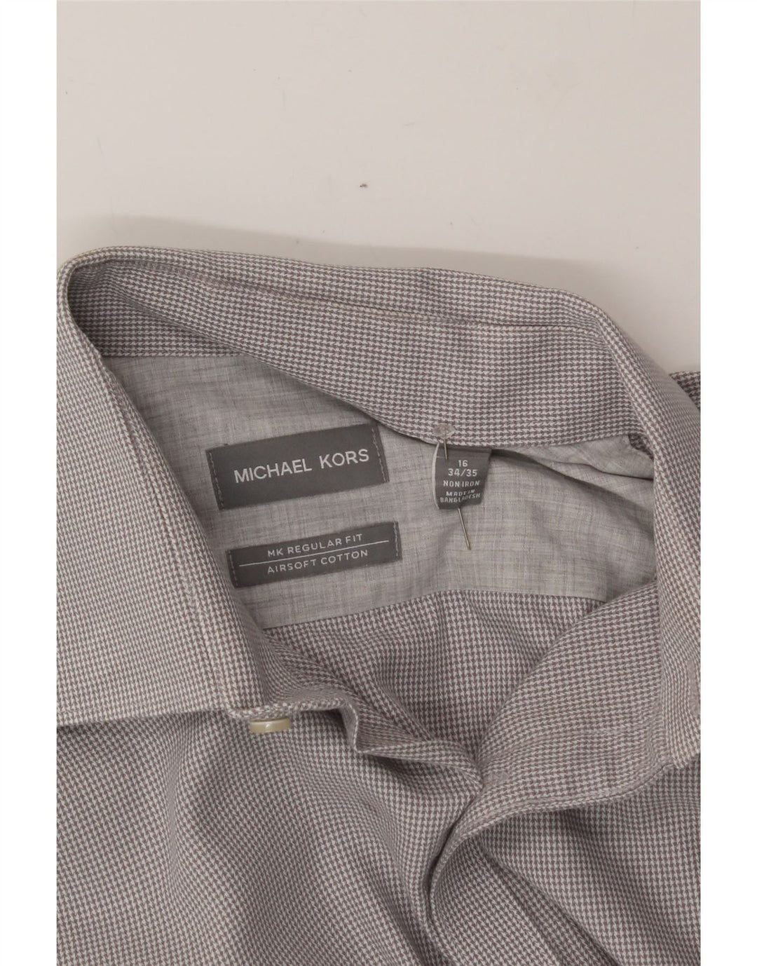 MICHAEL KORS Mens Regular Fit Shirt Size 16 Large Grey Houndstooth Cotton Vintage Michael Kors and Second-Hand Michael Kors from Messina Hembry 