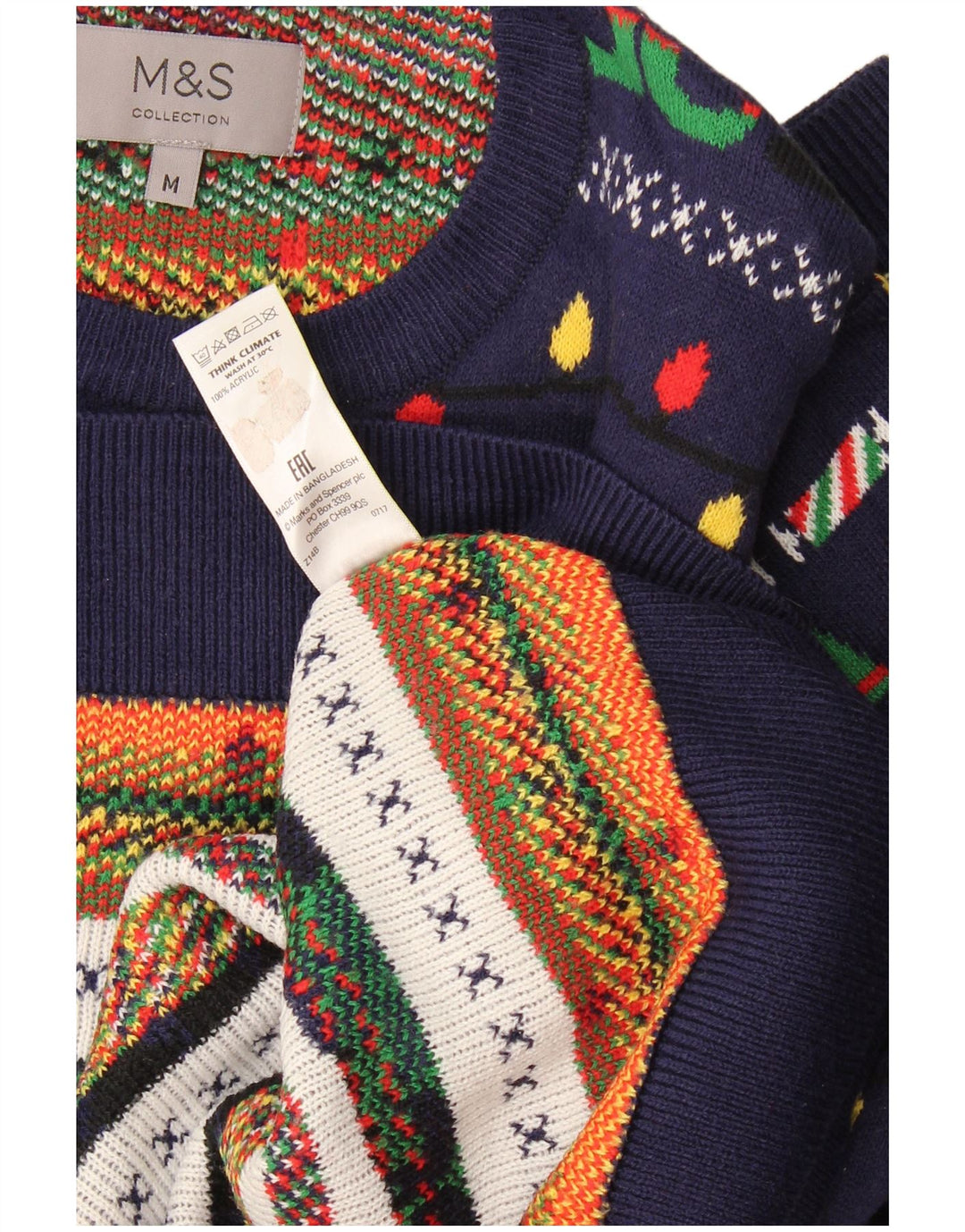 Ανδρικό πουλόβερ Marks & Spencer Crew Neck Jumper Medium Navy Blue Christmas