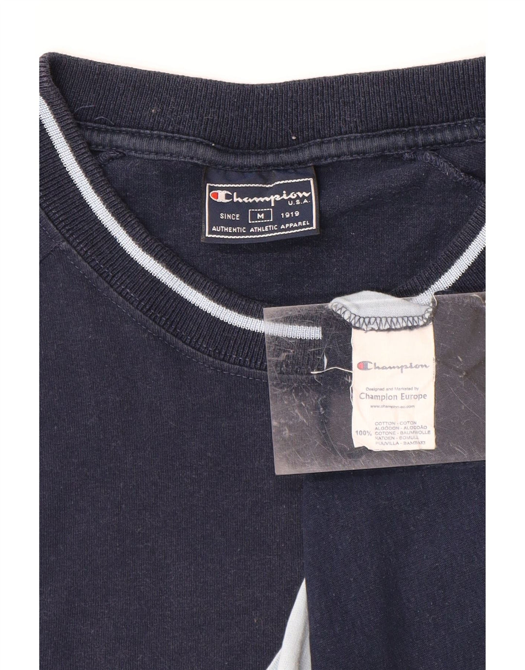 CHAMPION Mens T-Shirt Top Medium Navy Blue Colourblock Cotton Vintage Champion and Second-Hand Champion from Messina Hembry 