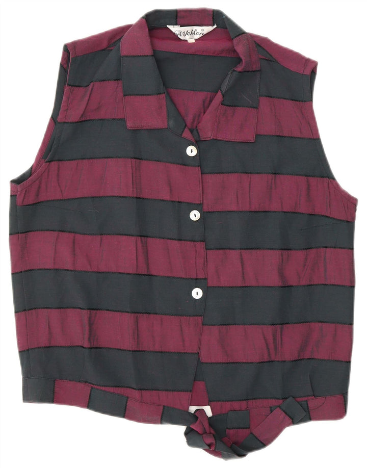 VINTAGE Γυναικείο πουκάμισο με γραβάτα μπλούζα UK 16 Μέτριο Μαύρο ριγέ