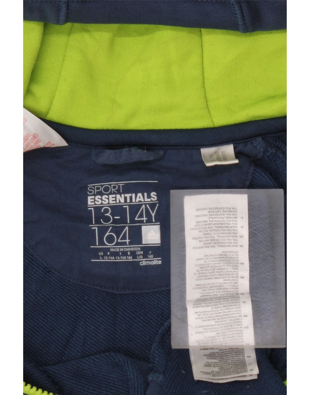 Πουλόβερ ADIDAS Boys Climalite με κουκούλα 13-14 ετών Ναυτικό πολυεστέρας