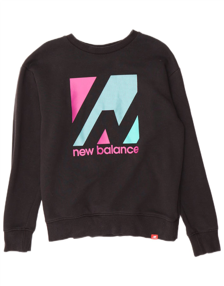 NEW BALANCE Γυναικεία γραφικά υπερμεγέθη φούτερ Jumper UK 10 Small Black