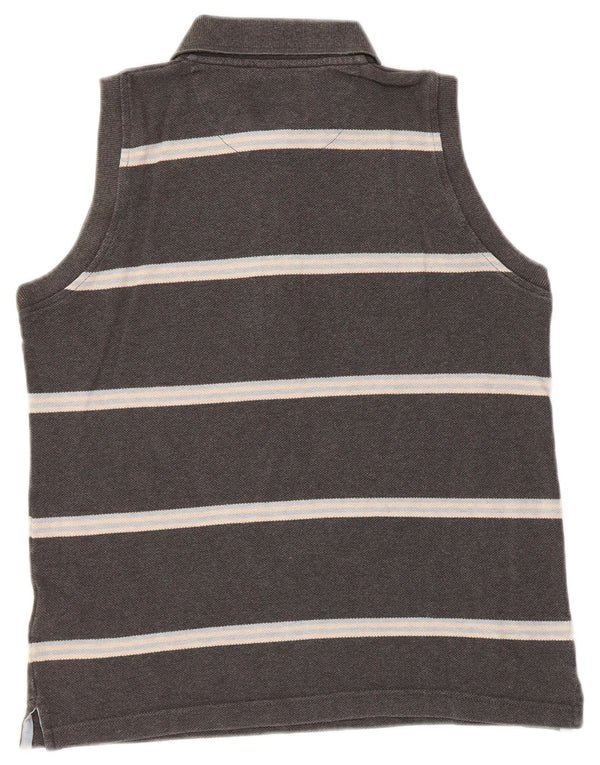 Slam γυναικείο αμάνικο μπλουζάκι πόλο UK 10 Small γκρι ριγέ βαμβακερό