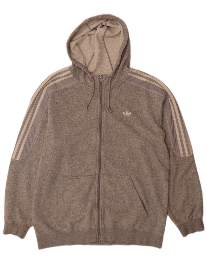 Ανδρικό πουλόβερ με κουκούλα με φερμουάρ Adidas μεγάλο γκρι βαμβακερό