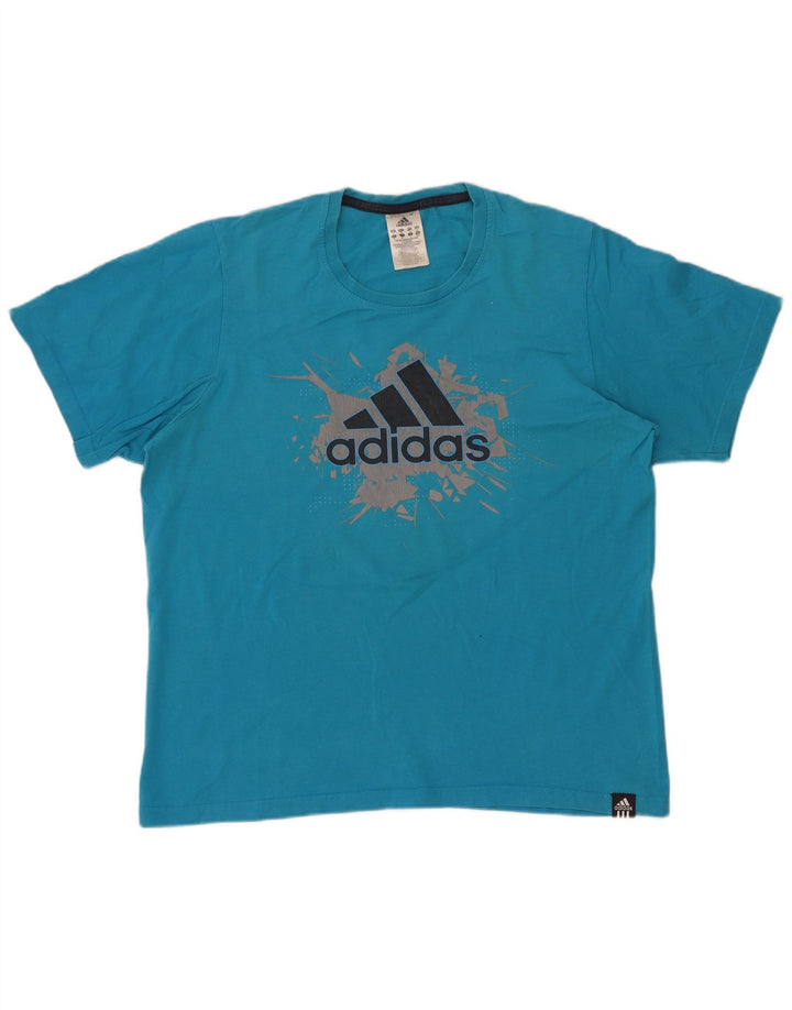 Ανδρικό γραφικό T-Shirt Adidas Top από μεσαίο μπλε βαμβακερό