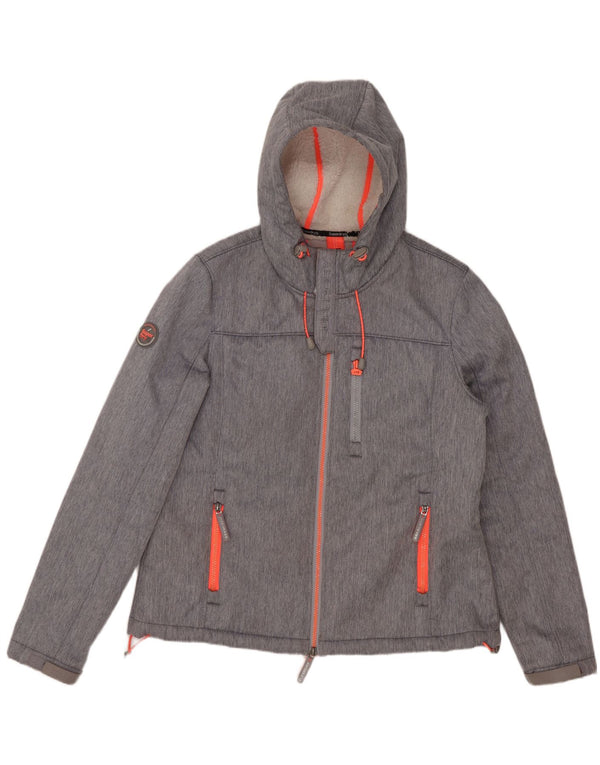 Superdry γυναικείο μπουφάν με κουκούλα αντιανεμικό UK 16 μεγάλο γκρι πολυεστέρα