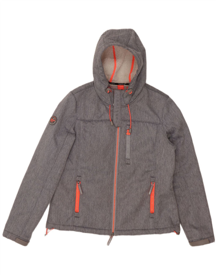 Superdry γυναικείο μπουφάν με κουκούλα αντιανεμικό UK 16 μεγάλο γκρι πολυεστέρα