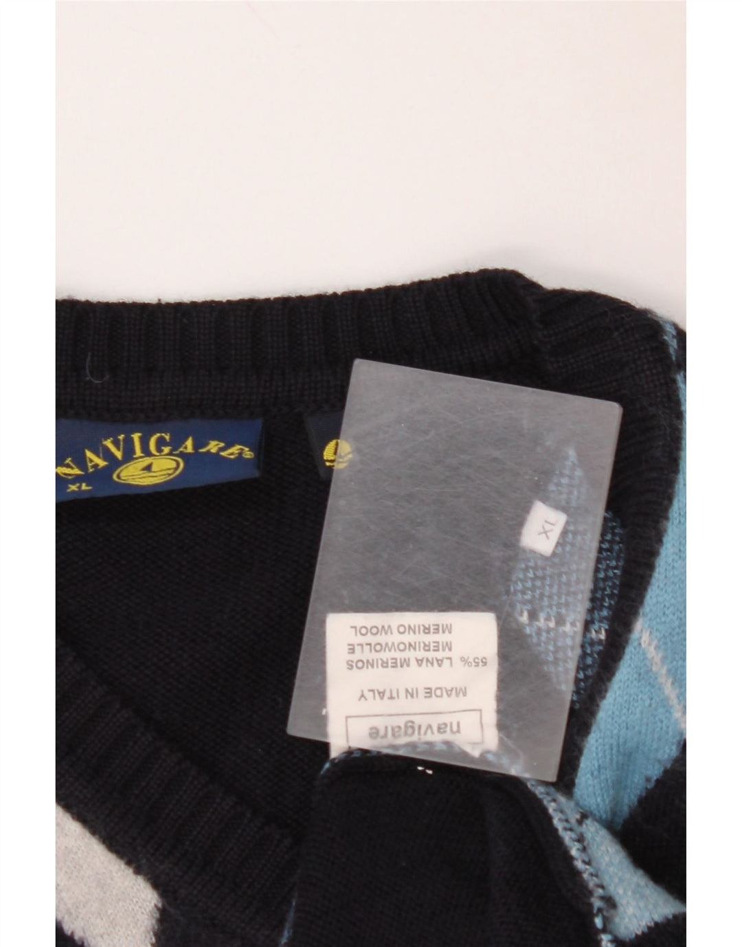 Ανδρικό πουλόβερ NAVIGARE με V λαιμόκοψη XL Navy Blue Argyle/Diamond