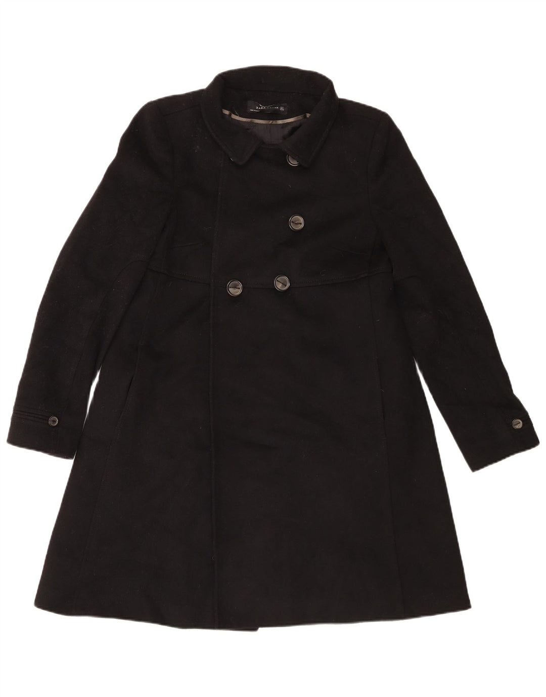 Zara Γυναικείο παλτό με διπλό στήθος UK 10 Small Black Wool