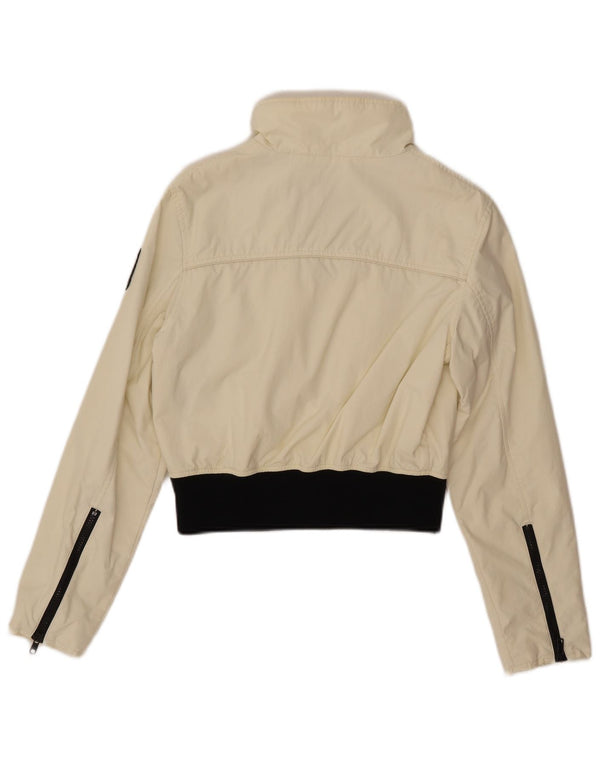 REFRIGUE Γυναικείο Crop Bomber Jacket UK 10 Small Off White Colorblock Nylon