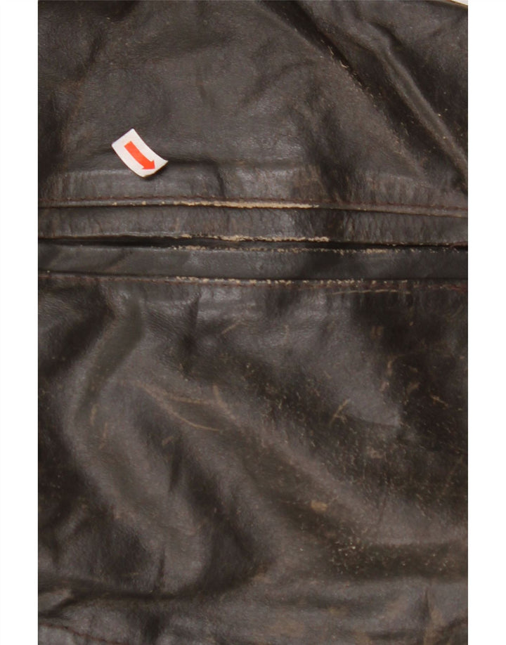 VINTAGE Γυναικείο Δερμάτινο Μπουφάν 3/4 μανίκι UK 14 Μεσαίο Καφέ Δερμάτινο