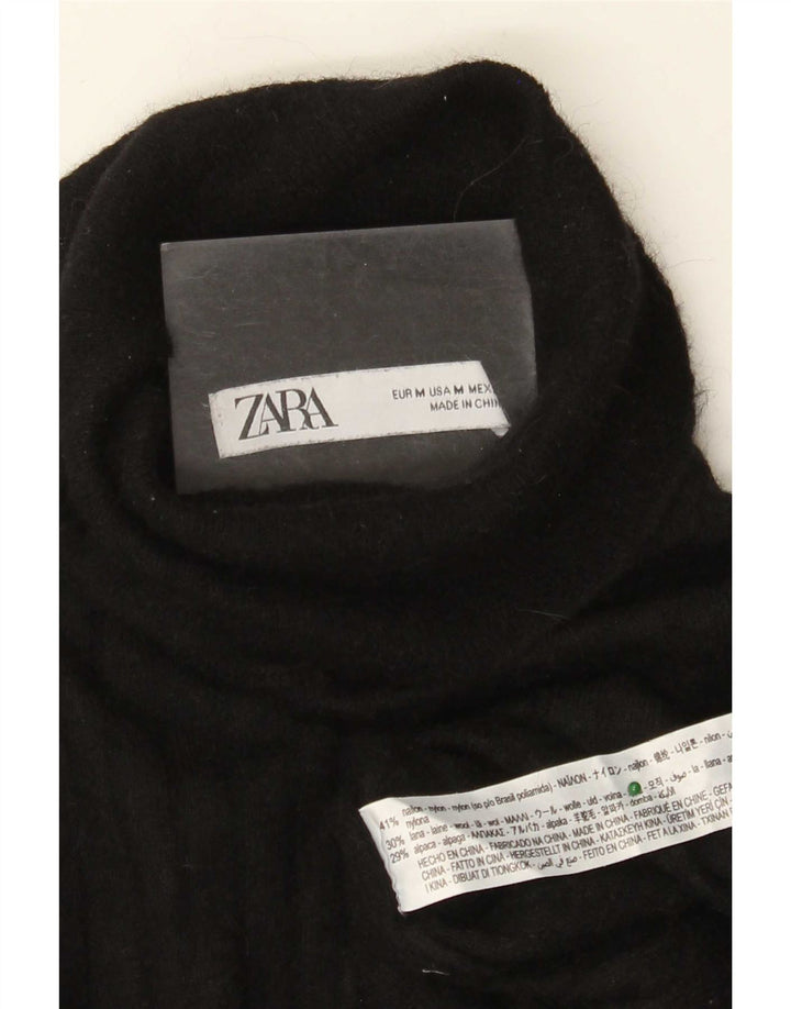 Zara Γυναικείο πουλόβερ με ρολό λαιμόκοψη UK 12 Medium μαύρο νάιλον