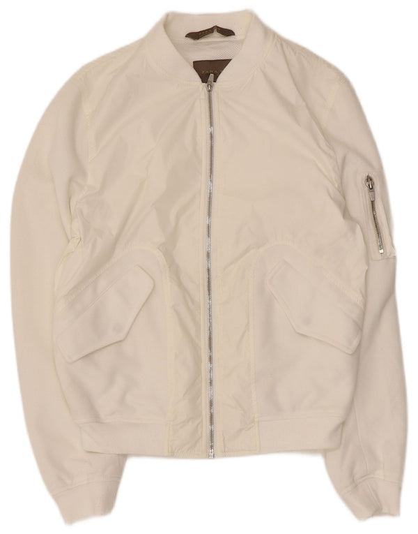 Zara Mens Bomber Jacket UK 38 Medium White Nylon