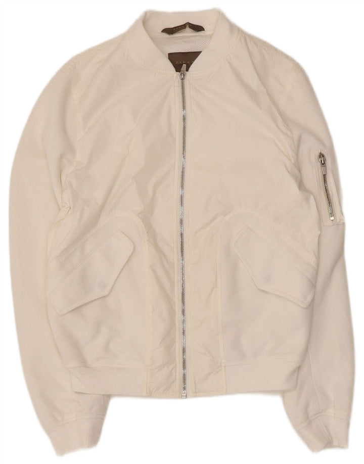 Zara Mens Bomber Jacket UK 38 Medium White Nylon